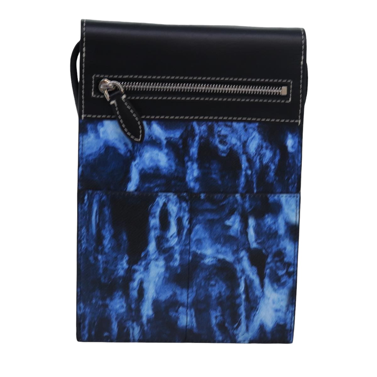 Burberry Auth Leather Blue Shoulder Bag
