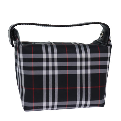 Luxury Burberry Nova Check Hand Bag Nylon Silver Black Auth bs16532