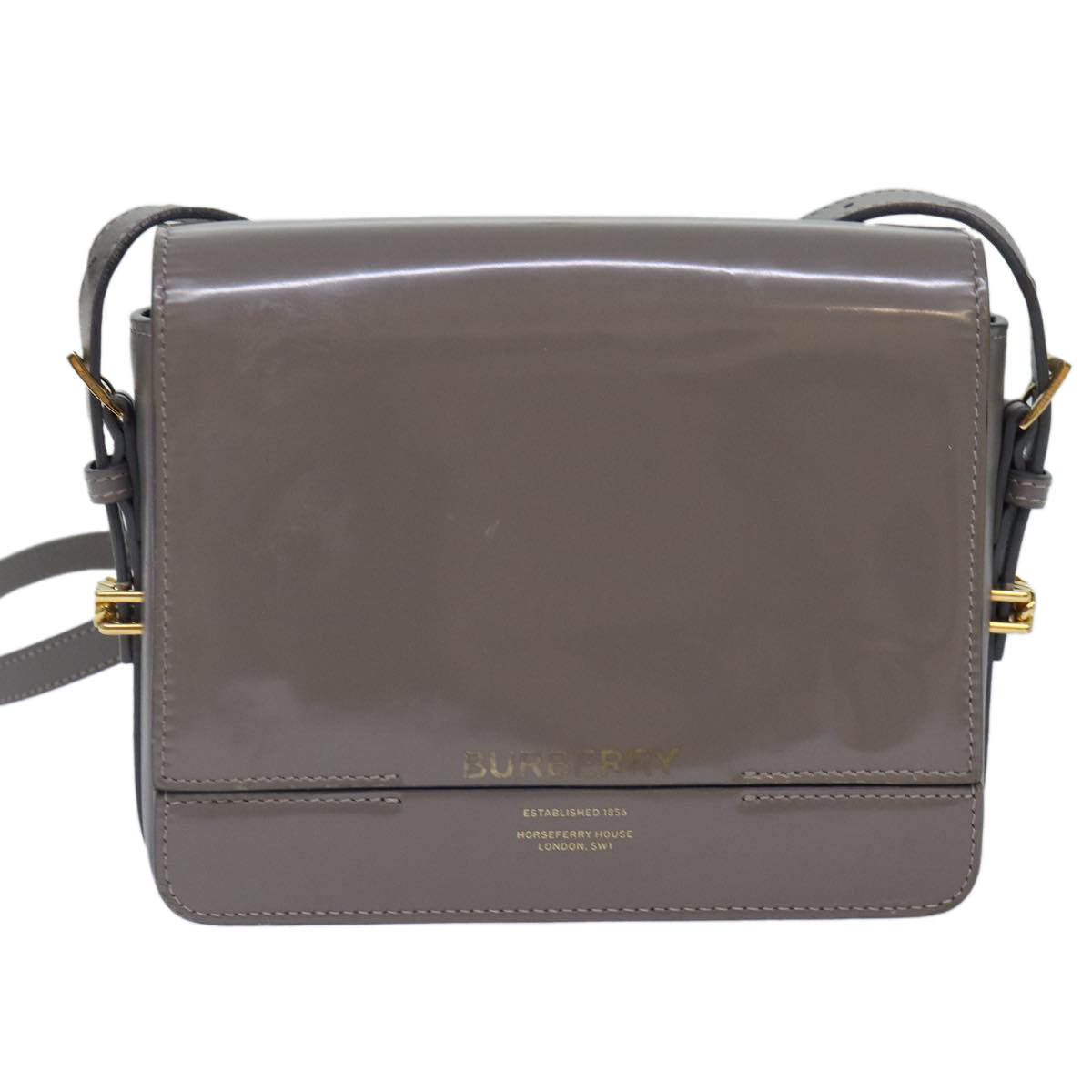 Burberry Auth Leather Gray Shoulder Bag