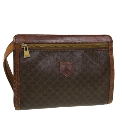 Luxury CELINE Macadam Canvas Clutch Bag PVC Leather Brown 5211