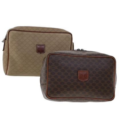 Luxury CELINE Macadam Canvas Clutch Bag PVC Leather 2Set Beige Brown 6264
