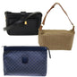 Luxury CELINE Macadam Canvas Pouch Shoulder Bag PVC Leather 3Set Black Blue 6457