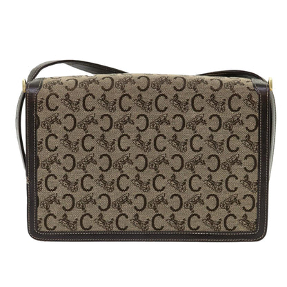 Luxury CELINE C Macadam Canvas Shoulder Bag Canvas Leather Beige Dark Brown 6694