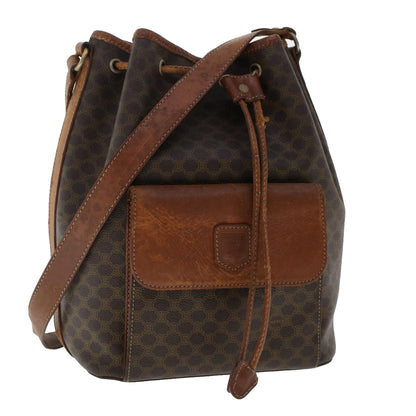 Luxury CELINE Macadam Canvas Shoulder Bag PVC Leather Brown 6871