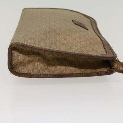 Luxury CELINE Macadam Canvas Clutch Bag Leather Beige 7544