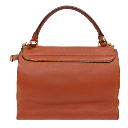 Luxury CELINE Shoulder Bag Leather 2way Orange 7869