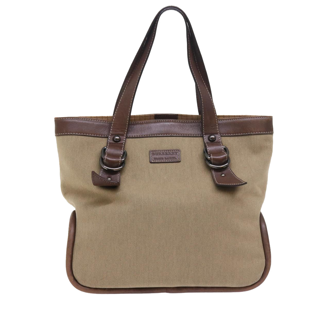 Burberry Label Auth Leather Brown Tote Bag