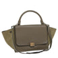 Luxury CELINE Trapeze Hand Bag Leather 2way Brown Gray 8887