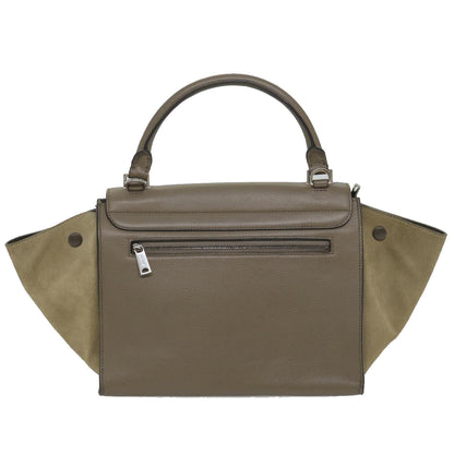 Luxury CELINE Trapeze Hand Bag Leather 2way Brown Gray 8887