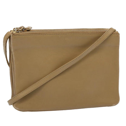 Luxury CELINE Trio PM Shoulder Bag Leather Beige 9583