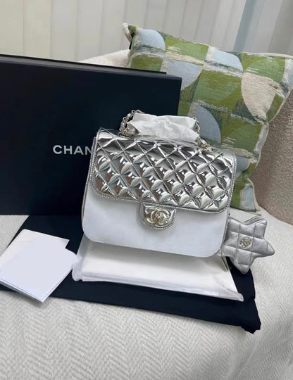 Chanel Luxury Leather Silver Backpack Rovelle Bags
