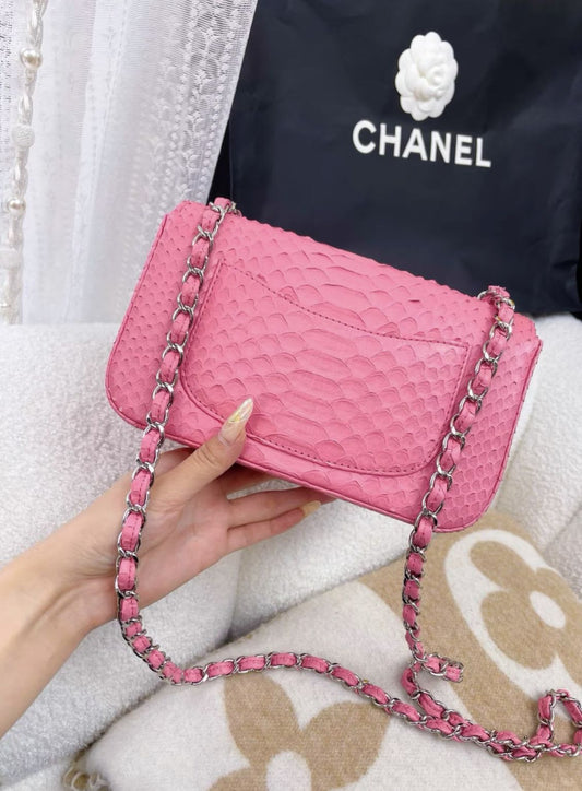 Chanel Pink Snake Leather Cf Large Mini Rovelle Bags