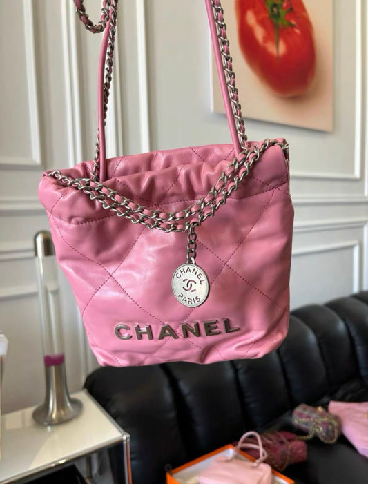 Chanel Mini 22 Bag Pink Calfskin Silver Hardware Rovelle Bags