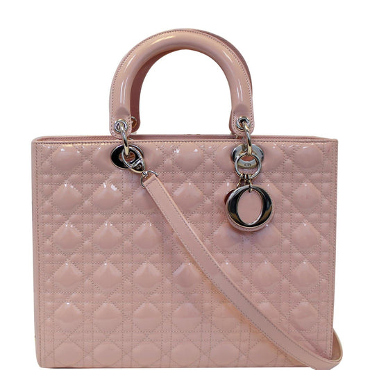 CHRISTIAN DIOR Quilted Patent Leather Lady Dior Large Shoulder Bag Pink Rovelle Bags