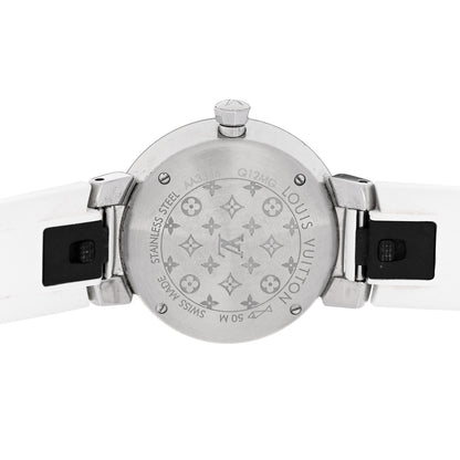 Stainless Steel Rubber Diamond 28mm Tambour Slim Quartz Watch White