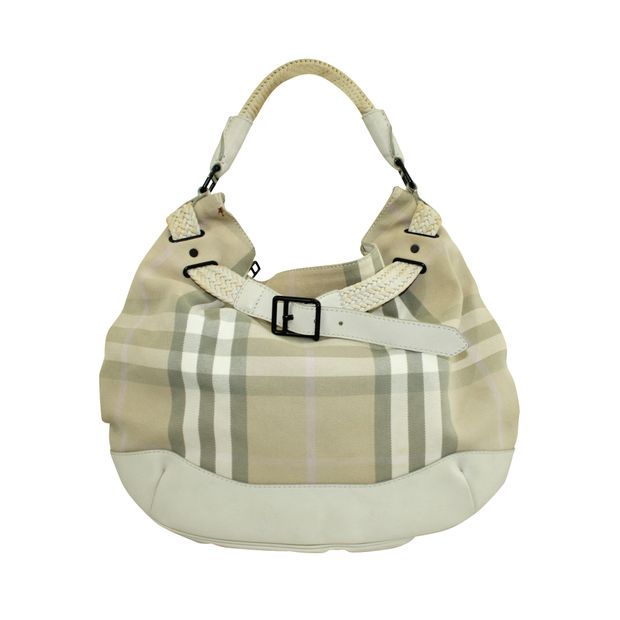 Burberry Large Checked Leather Brown Tote Bag
