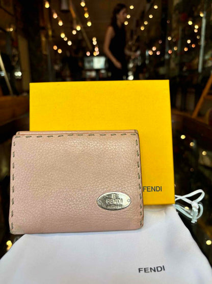 Fendi Light Pink Leather Selleria Stitch Compact Wallet Rovelle Bags