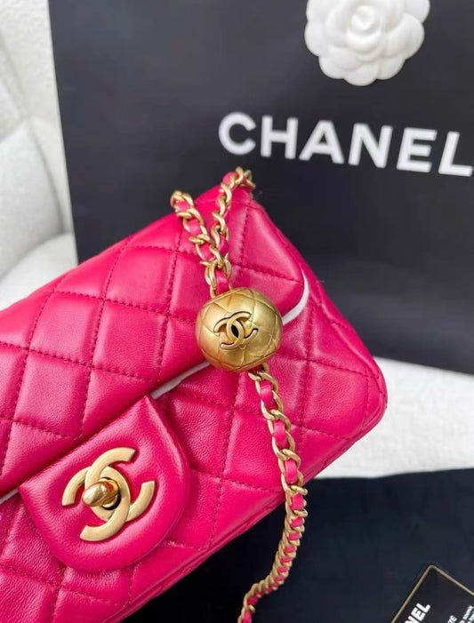 Chanel Rose Red Gold Ball Cf Large Mini Chain Bag Rovelle Bags