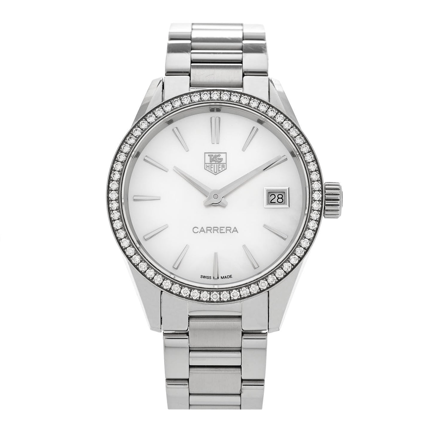 Stainless Steel Diamond Bezel Mother of Pearl 32mm Carrera Lady Quartz Watch WAR1315-0