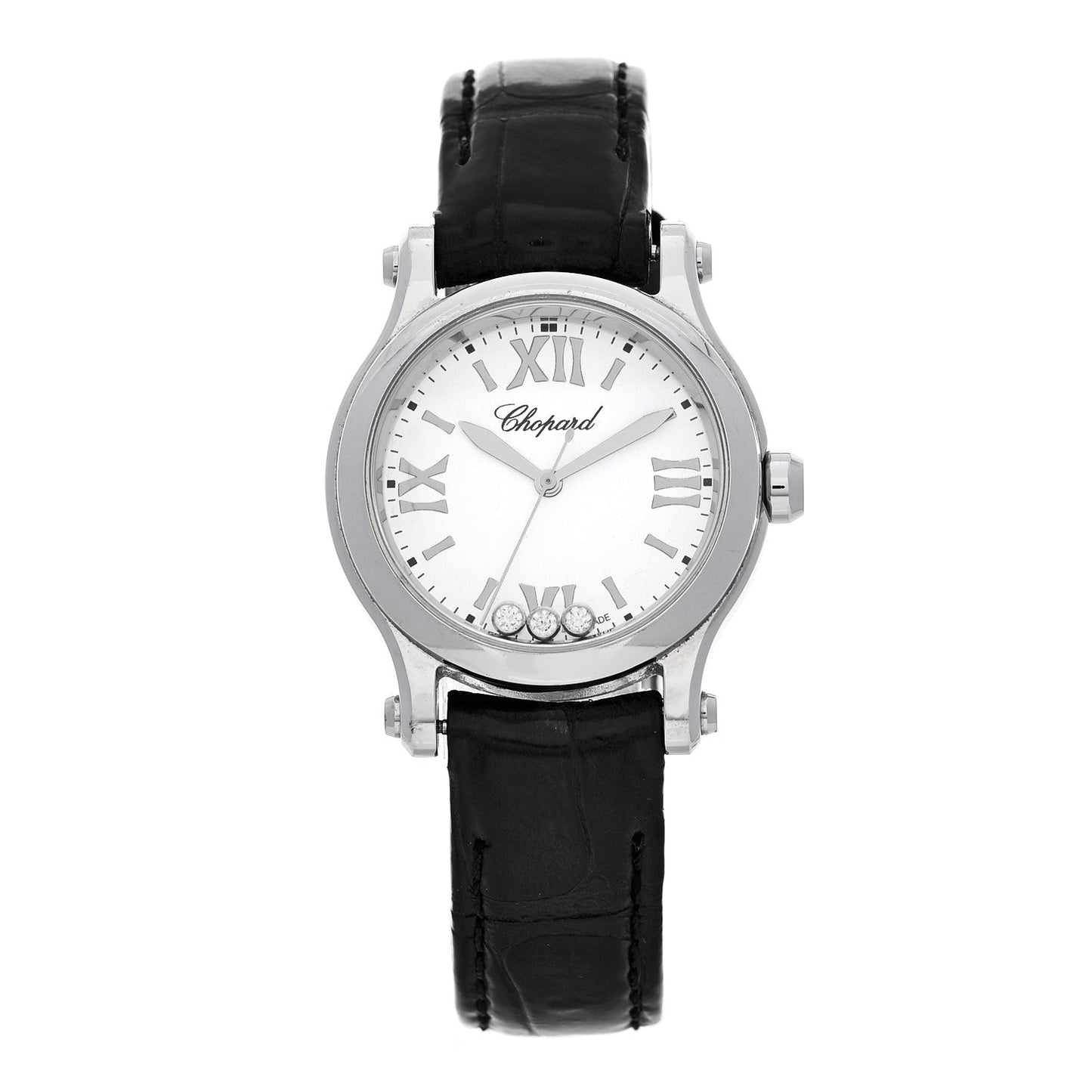 Stainless Steel Alligator 3 Diamond 30mm Happy Sport Quartz Watch