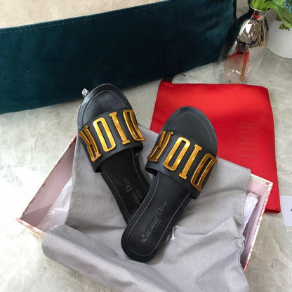 Dior revolution Flat Slides Black and Gold