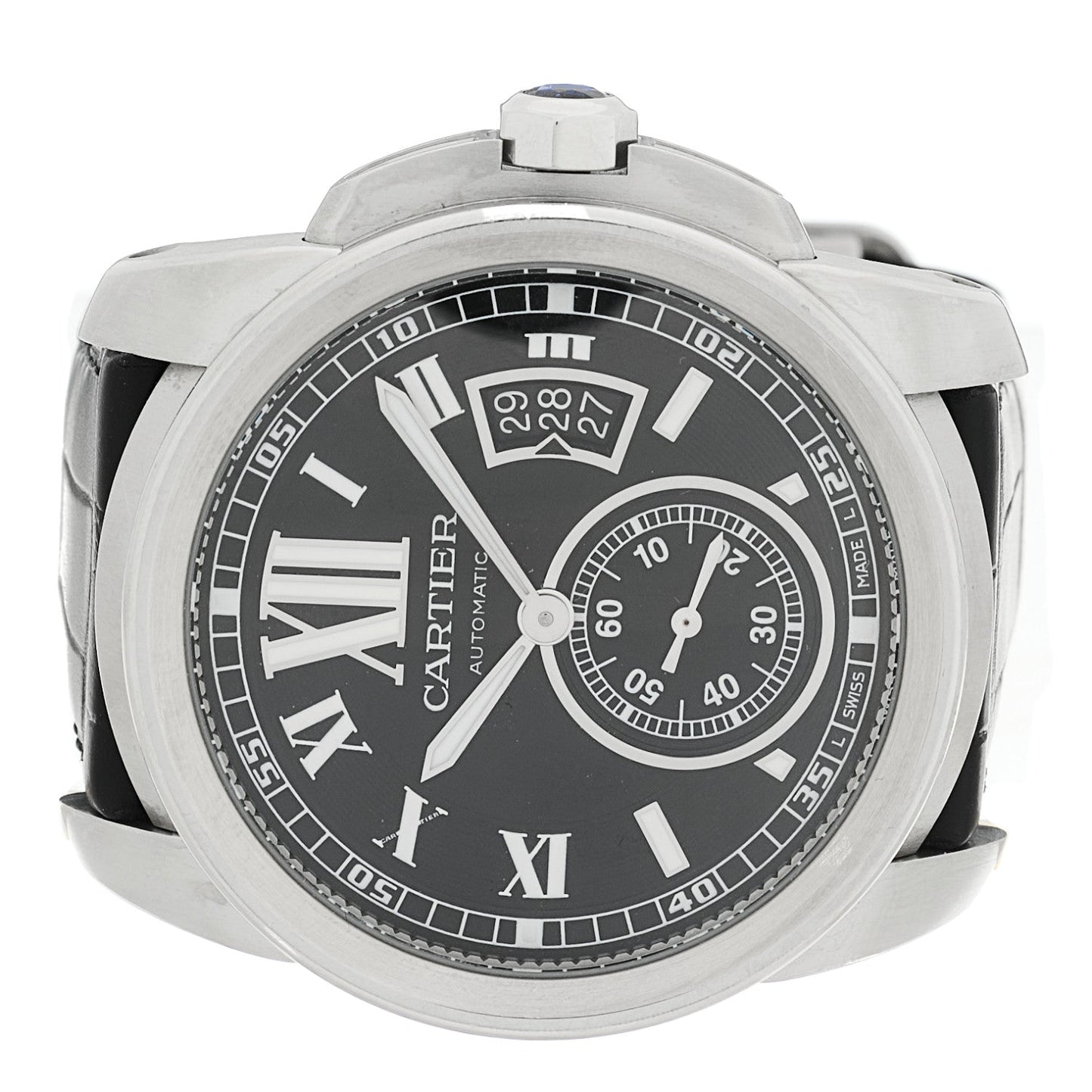 Stainless Steel Alligator 42mm Calibre de Cartier Automatic Watch Black
