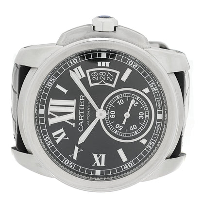 Stainless Steel Alligator 42mm Calibre de Cartier Automatic Watch Black