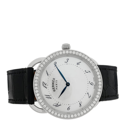 Stainless Steel Alligator Diamond Bezel Mother of Pearl 38mm Arceau Quartz Watch Noir
