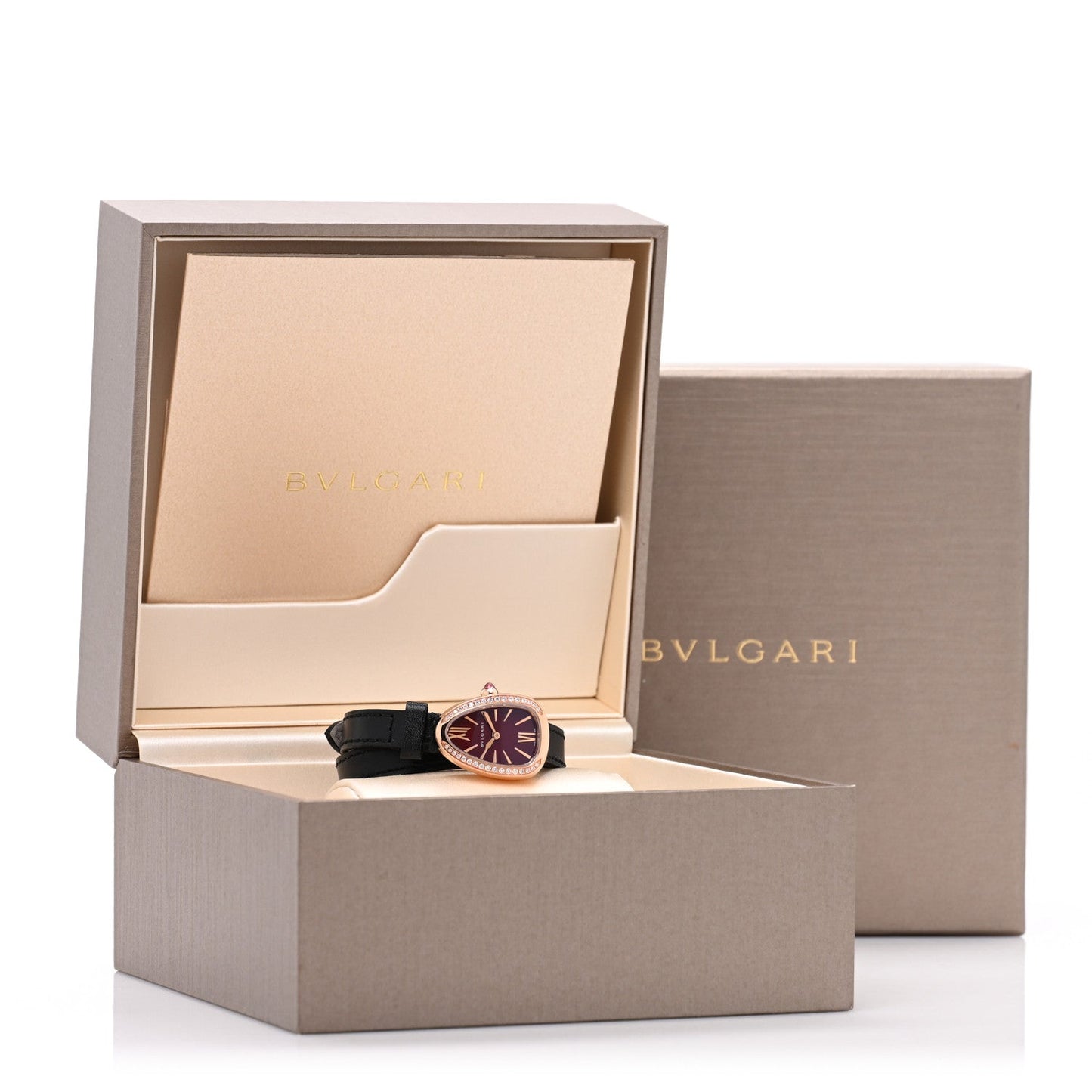 18K Rose Gold Calfskin Diamond Bezel 20mm Serpenti Double Wrap Quartz Watch Red