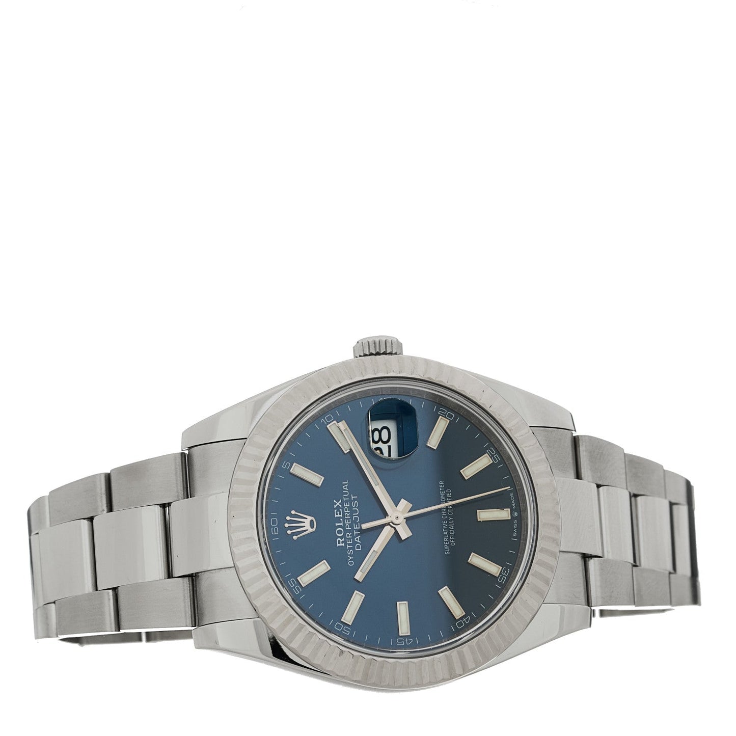 Stainless Steel 18K White Gold 41mm Oyster Perpetual Datejust Watch Bright Blue 126334