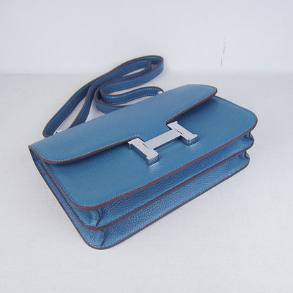 Luxury Hermes Calf Leather Message Bag Blue Silver