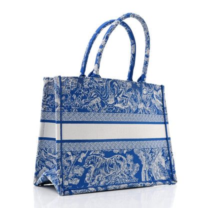 Christian Dior Canvas Embroidered Medium Dioriviera Toile De Jouy Book Tote Fluorescent Blue Rovelle Bags