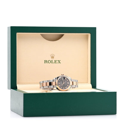 Stainless Steel 18K Everose Diamond 31mm Oyster Perpetual Datejust Watch Chocolate Roman 178241