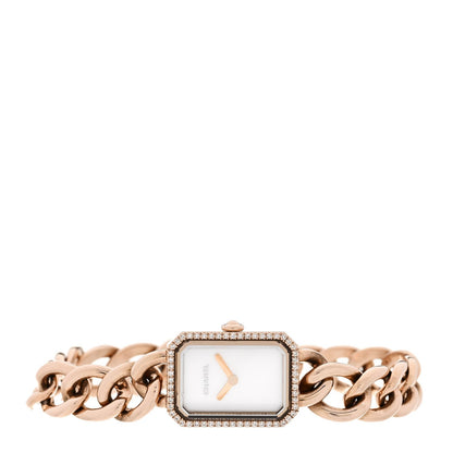 18K Beige Gold Diamond Bezel Mother of Pearl 16mm Chain Premiere Quartz Watch