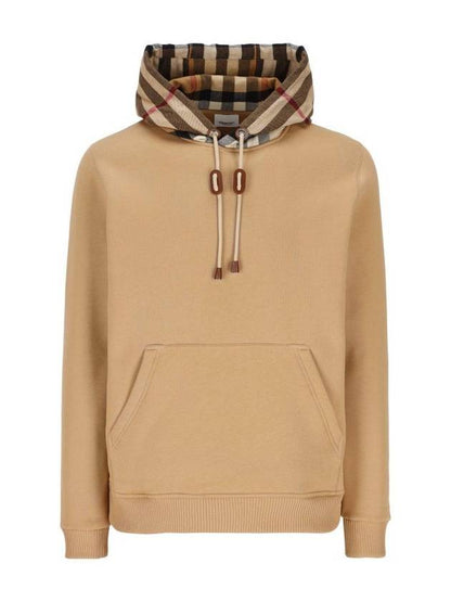 Luxury Burberry Check Cotton Blend Hoodie Camel Beige