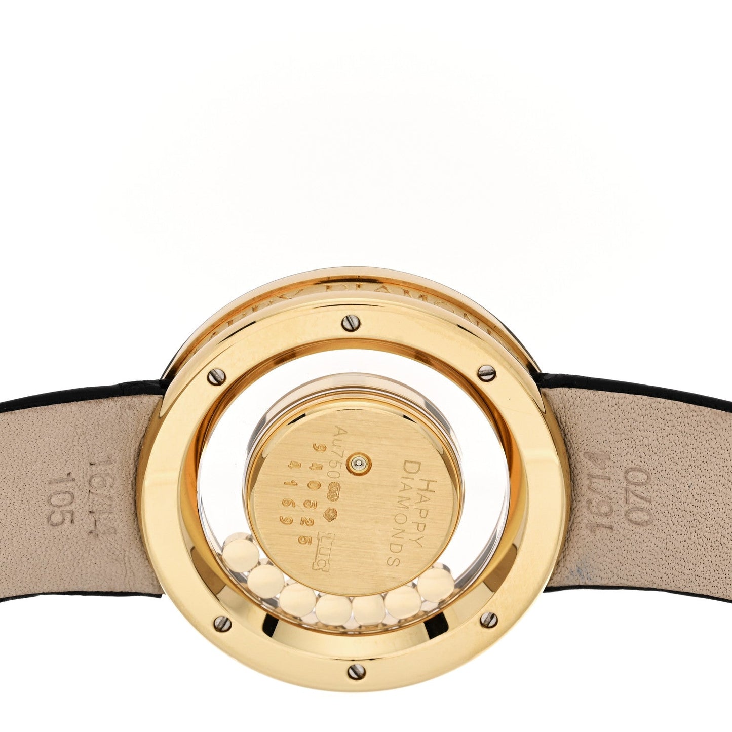 18K Yellow Gold Alligator Diamond Bezel 30mm Happy Diamonds Automatic Watch