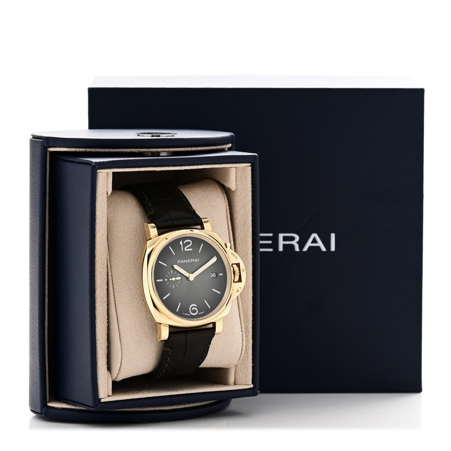 18K Yellow Gold Alligator 42mm Luminor Due Automatic Watch Green PAM01423