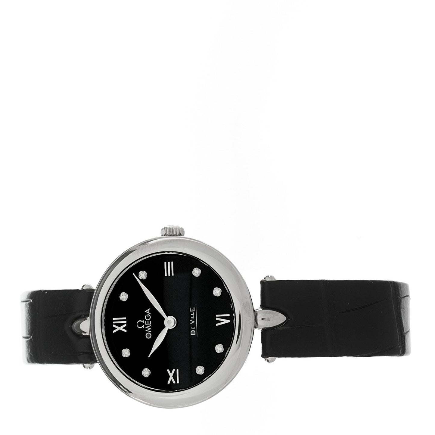 Stainless Steel Alligator Diamond 27mm De Ville Quartz Watch Black 424.13.27.60.51.001
