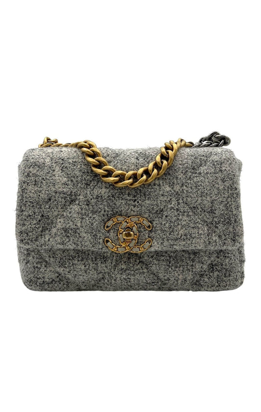 Chanel Small Tweed Gold Grey Shoulder Bag Rovelle Bags
