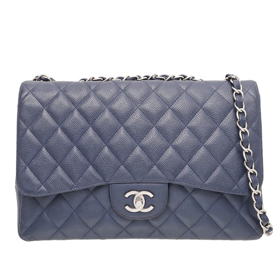 Chanel Navy Blue CC Caviar Classic Single Flap Jumbo Bag Rovelle Bags