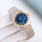 Omega Constellation 29mm Steel Rose Gold Diamond Benzel Blue Dial