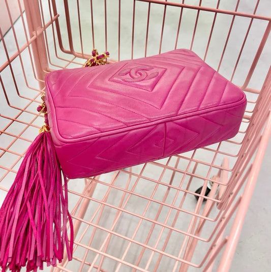 Chanel Rose Red Lambskin Tassel Bag Rovelle Bags