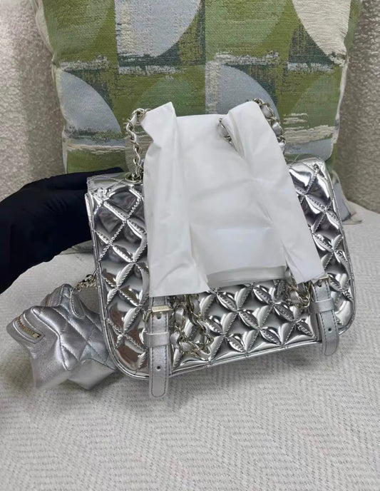 Chanel Luxury Leather Silver Backpack Rovelle Bags