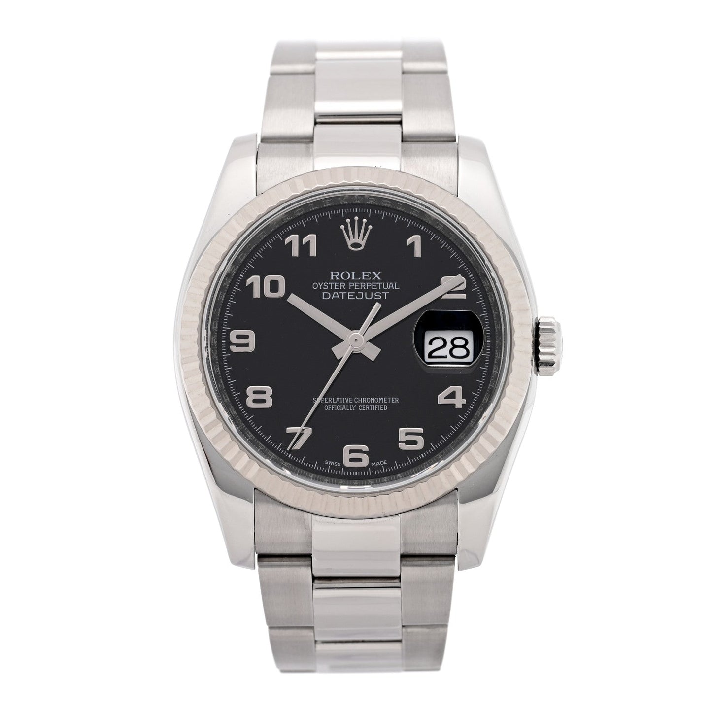 Stainless Steel 18K White Gold 36mm Oyster Perpetual Datejust Watch Black 116234