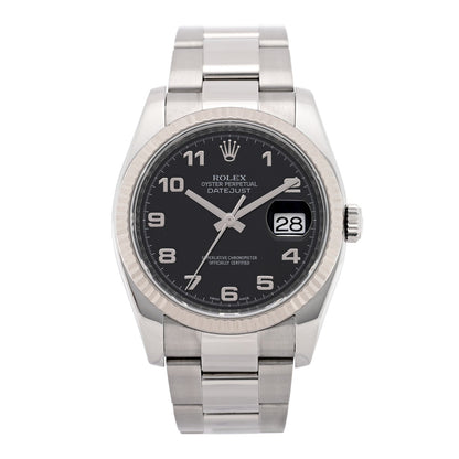 Stainless Steel 18K White Gold 36mm Oyster Perpetual Datejust Watch Black 116234
