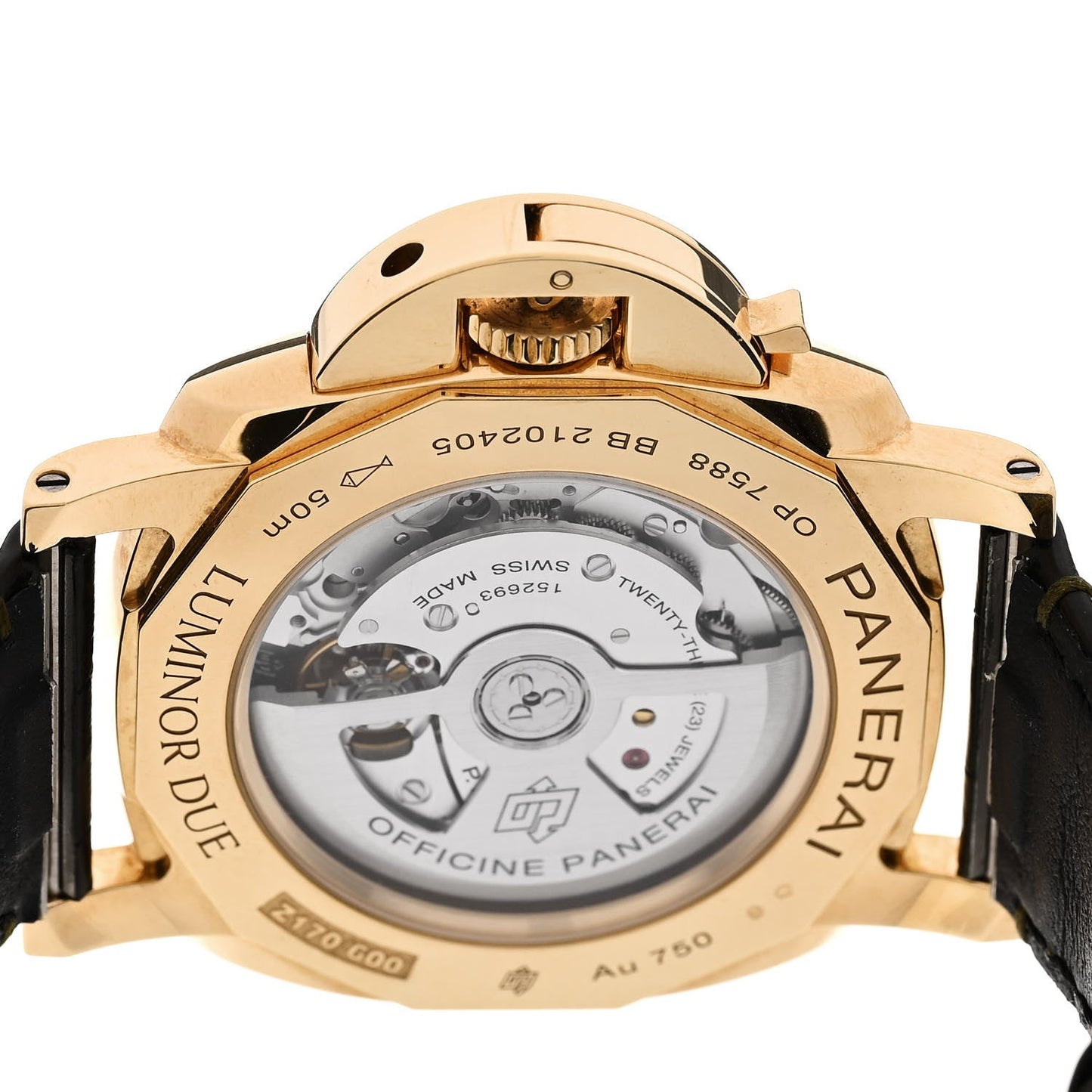 18K Yellow Gold Alligator 42mm Luminor Due Automatic Watch Green PAM01423