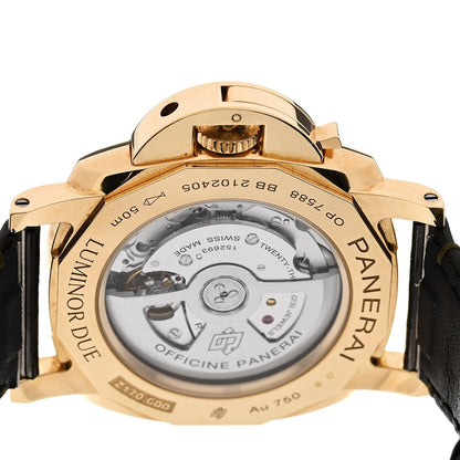 18K Yellow Gold Alligator 42mm Luminor Due Automatic Watch Green PAM01423