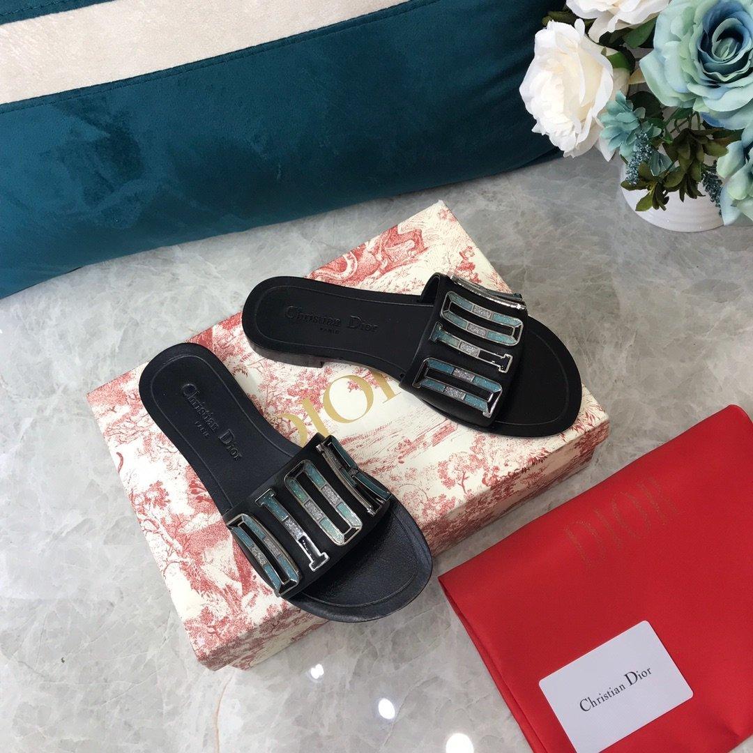 Dior Black Leather Diorevolution Flat Slides 