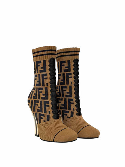 FENDI Brown & Black FF Motif Size EU 35 Ankle Boots Rovelle Bags