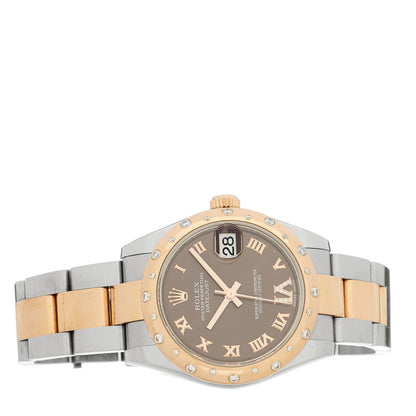 Stainless Steel 18K Everose Gold Diamond 31mm Oyster Perpetual Datejust Watch Chocolate Roman 178341